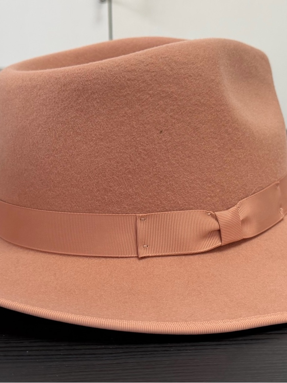 GIGI PIP Pink Peach Blush Felt Wide-Brim Fedora 100% Australian Wool